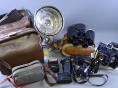 VINTAGE & LATER CAMERAS, a pair of 7 x 50 binoculars and a vintage heat lamp ETC