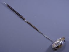 SILVER TODDY LADLE, having oval bowl with beadwork edging and a twist bone handle with silver