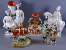 STAFFORDSHIRE POTTERY FLATBACK FIGURINES & SPILL HOLDERS including an unusual example depicting a