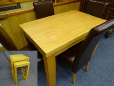 MODERN LIGHTWOOD DINING SUITE OF COMPACT DINING TABLE 120 x75 cms and 4 faux leather tall backed