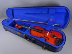 MODERN VIOLIN & BOW in hard canvas covered carry case, interior label reads 'The Stentor Student