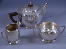 SILVER TEA SERVICE, three piece of plain circular form, 20 ozs gross, Birmingham 1937/38