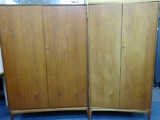 TWO McINTOSH MID-CENTURY TEAK WARDROBES, 175.5cms H, 122 and 91.5cm Widths, 56cm Depths