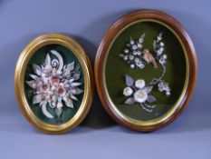 SHELL COLLAGES - a pair, superbly made, floral in oval gilt frames by well known practitioner of