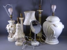 ONYX, ALABASTER & POTTERY TABLE LAMPS ETC, a quantity