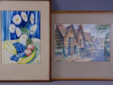 ... SLATER watercolour - street scene with timbered buildings, signed, 21 x 31cms and