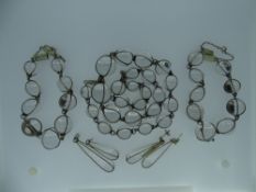 GLASS BALL & SILVER MOUNTED ENSEMBLE of necklace, two bracelets and pair of earrings