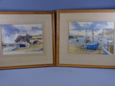 JOHN MOSS ink and watercolour studies of harbour inlets with moored boats, title verso, 'Brixham and