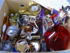 ORNAMENTAL ITEMS - an assortment including Hummel, mantle clock, Art glassware ETC