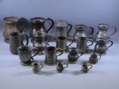 18TH & 19TH CENTURY PEWTER MUGS, TANKARDS & MEASURES, a collection