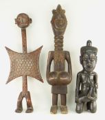 MENDE STANDING FIGURE 66cms high; Nyamwezi stylised figure, 59cms high and Kuba maternity figure,