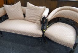 LATE VICTORIAN EBONISED CANAPE SOFA, 118cms wide and a tub chair similar (2)