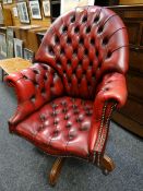 RING MEKANIKK (NORWAY) VICTORIAN STYLE BUTTON UPHOLSTERED SWIVEL ARMCHAIR