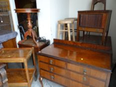 ASSORTED OCCASIONAL FURNITURE including rosewood four-door chest, walnut hostess trolley, tripod