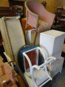 ASSORTED LLOYD LOOM-TYPE WICKER FURNITURE including chairs, laundry baskets, ottoman ETC (8)