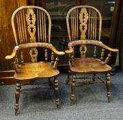 PAIR OF VICTORIAN-STYLE ELM WINDSOR ARMCHAIRS (2)
