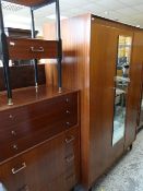 MID-CENTURY TEAK BEDROOM SUITE comprising dressing table, six-drawer chest, bedside table and