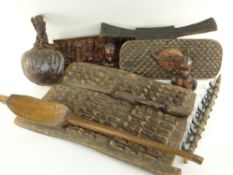 SMALL DOGON GRANARY DOOR 68cms, Kuba backrest, Eastern Pende votive panel, various other items (10)