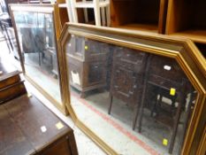 TWO MODERN GILT FRAMED WALL MIRRORS largest 133 x 103cms, together with a reproduction armchair wit
