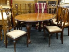 VICTORIAN-STYLE MAHOGANY EXTENDING DINING TABLE, 185cms wide and six chair (4+2)