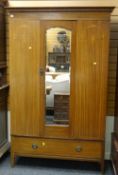 EDWARDIAN MAHOGANY & SATINWOOD CROSS BANDED TRIPLE WARDROBE with mirror door, 126cms wide x 47cms