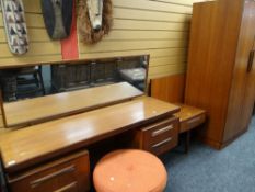 MID CENTURY G-PLAN TEAK BEDROOM SUITE, comprising dressing table, 152cms and circular stool,