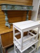 ASSORTED PAINTED FURNITURE including green dressing table, two luggage stands, occasional table