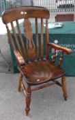 19TH CENTURY ELM LATH BACK ARMCHAIR