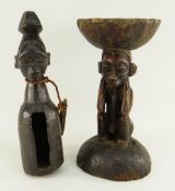 YAKA FIGURAL STOOL, 34cms high and Yaka nganga's slit drum, 35cms high (2)