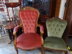 ASSORTED OCCASIONAL FURNITURE including a Louis XV-style carved beech armchair, Victorian-style
