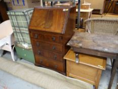 ASSORTED OCCASIONAL FURNITURE including reproduction mahogany bureau, oak side table, box stool,