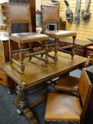 GOOD REPRODUCTION ELIZABETHAN-STYLE OAK DINING SUITE, comprising sideboard fitted three drawers