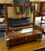 REGENCY MAHOGANY & EBONY STRUNG DRESSING TABLE MIRROR, turned uprights rectangular plate and