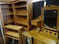 ASSORTED PINE FURNITURE to include a pair of tall bookcases, mirror, dressing table mirror, dressing
