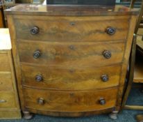 LATE VICTORIAN MAHOGANY CROSS BANDED BOWFRONT CHEST, fitted four graduated long drawers, 54 x 101