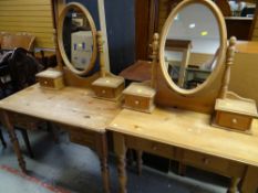 TWO VINTAGE PINE DRESSING TABLES with oval mirror backs