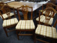 SET OF SIX WEST WALES GEORGIAN OAK DINING CHAIRS with solid seats and loose cushion covers, circa