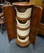 MODERN WALNUT CYLINDRICAL PEDESTAL CUPBOARD, 50 x 122cms