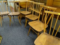 SET OF SIX ERCOL PALE ELM STICK BACK DINING CHAIRS (6)