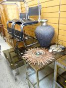 ITALIAN-STYLE CHROME & SMOKY GLASS DINING TABLE with matching coffee table, four chrome and