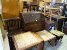 ASSORTED OCCASIONAL FURNITURE including nest of vintage tile topped tables, bureau, Pembroke