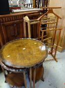 ASSORTED OCCASIONAL FURNITURE including nest of five walnut tables, clothes stand and towel rack (
