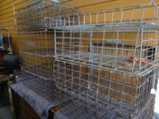 TEN VARIOUS VINTAGE IRON BAKERS BASKETS & A DAIRY BASKET SIMILAR MARKED SHARPS, most around 68 x