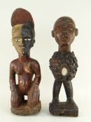 KONGO POWER FIGURE OR FETISH 63cms high and Kongo kneeling female figure, 38cms high (2)