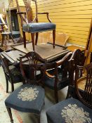 SET OF EIGHT HEPPLEWHITE-STYLE MAHOGANY DINING CHAIRS & OAK EXTENDING DINING TABLE with two extra