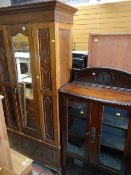 EDWARDIAN OAK MIRRORED WARDROBE & EDWARDIAN MAHOGANY CHINA CABINET (2)