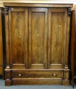 VICTORIAN MAHOGANY TRIPLE WARDROBE, 164cms wide x 66cms deep x 203cms high
