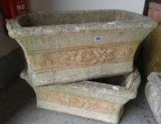PAIR OF WILLOWSTONE MOULDED RECTANGULAR PLANTERS decorated with flowers, 63 x 34 x 28cms