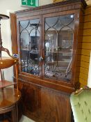 REPRODUCTION GEORGIAN-STYLE MAHOGANY BOOKCASE astragal glazed doors on cupboard base, 121 x 46 x