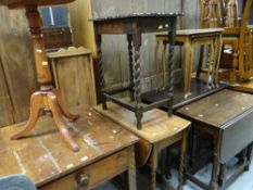 ASSORTED OCCASIONAL FURNITURE including tripod table, three drop flap gate leg tables, nest of